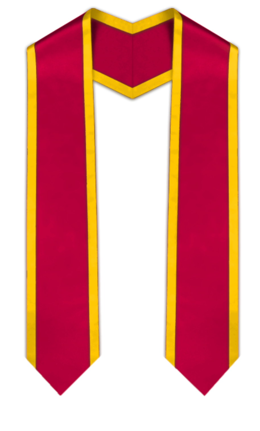 Estola de graduación puntiaguda roja con ribete dorado
