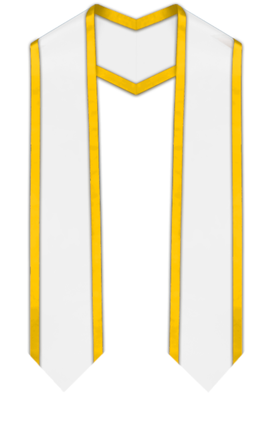 Estola de graduación puntiaguda blanca con ribete dorado