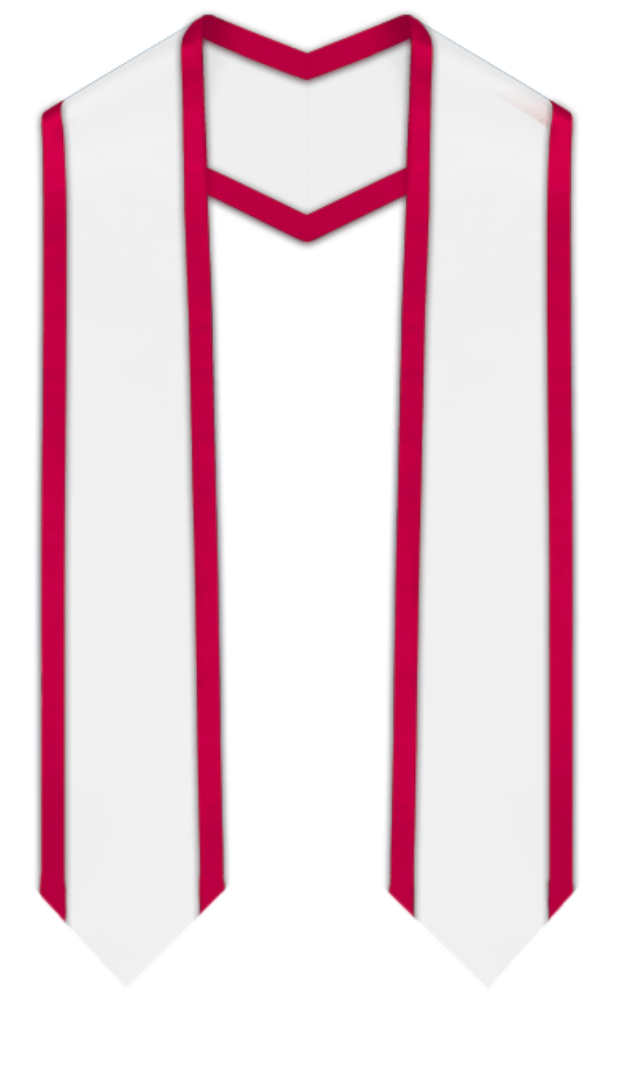 Estola de graduación puntiaguda blanca con ribete rojo