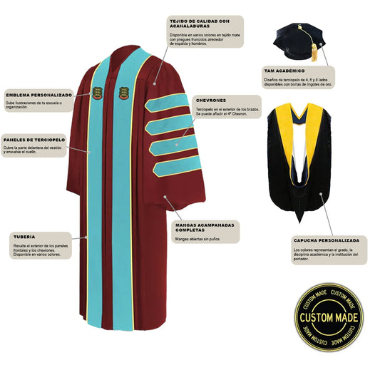 Paquete personalizado de Toga, Birrete Tam y Muceta de Doctorado de lujo