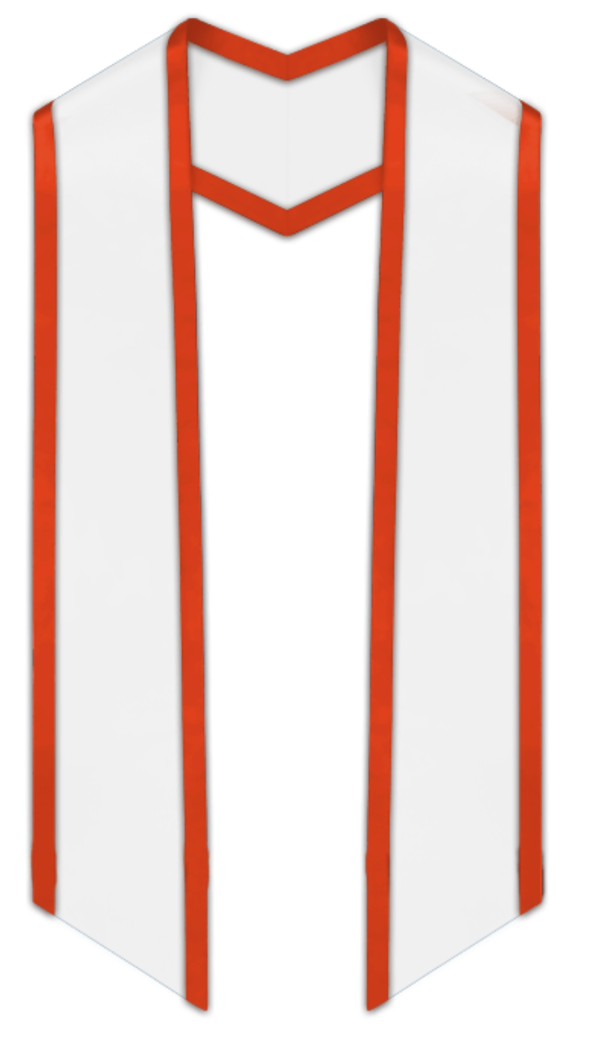 Estola de graduación inclinada blanca con ribete naranja