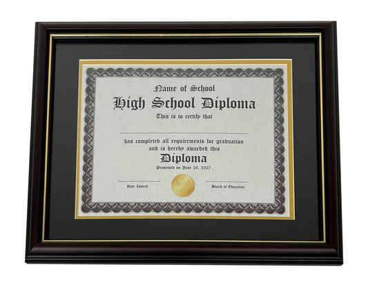 Marco para diploma de graduación de madera auténtica, cerezo brillante con adornos dorados | Se adapta a certificados de 8,5" x 11" o 11" x 14"
