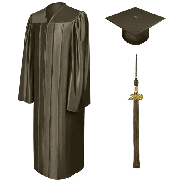 Birrete, toga y borla marrón brillante de secundaria - Graduacion
