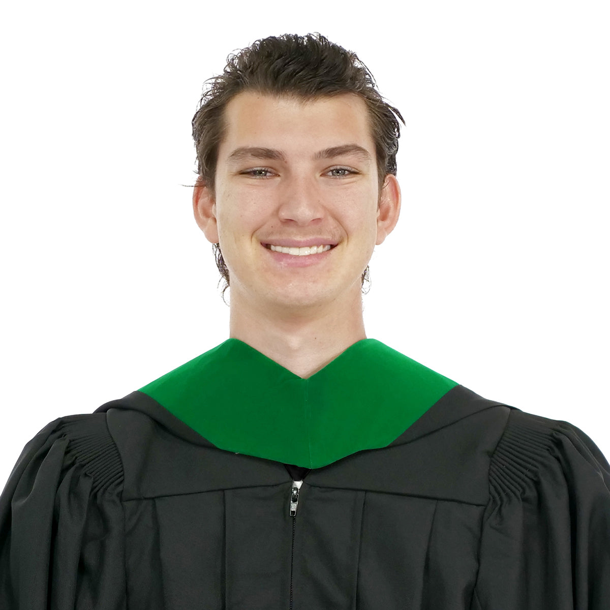 Muceta de Licenciatura/Maestría de lujo - Terciopelo verde Kelly, verde Kelly y blanco