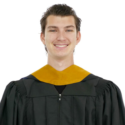 Muceta de Licenciatura/Maestría de lujo - Terciopelo dorado en ciencias, azul francia y amarillo dorado