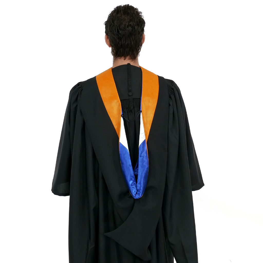 Muceta de Licenciatura/Maestría de lujo - Terciopelo albaricoque, azul francia y blanco