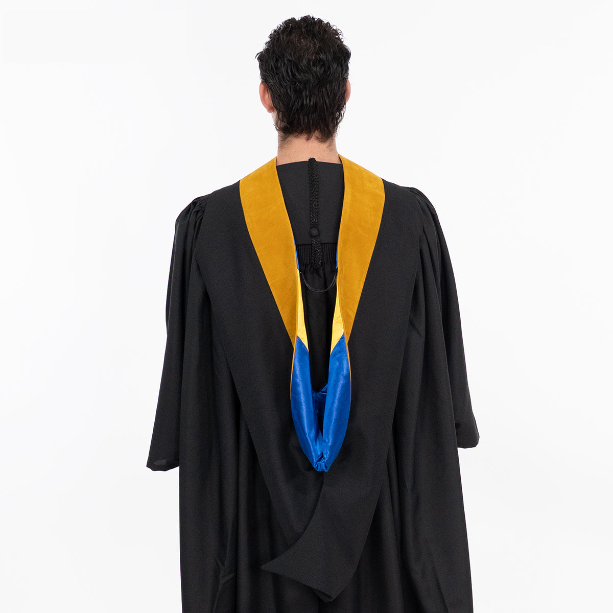 Muceta de Licenciatura/Maestría de lujo - Terciopelo dorado en ciencias, azul francia y amarillo dorado