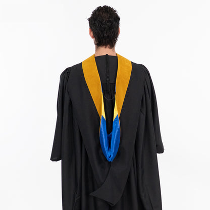 Muceta de Licenciatura/Maestría de lujo - Terciopelo dorado en ciencias, azul francia y amarillo dorado