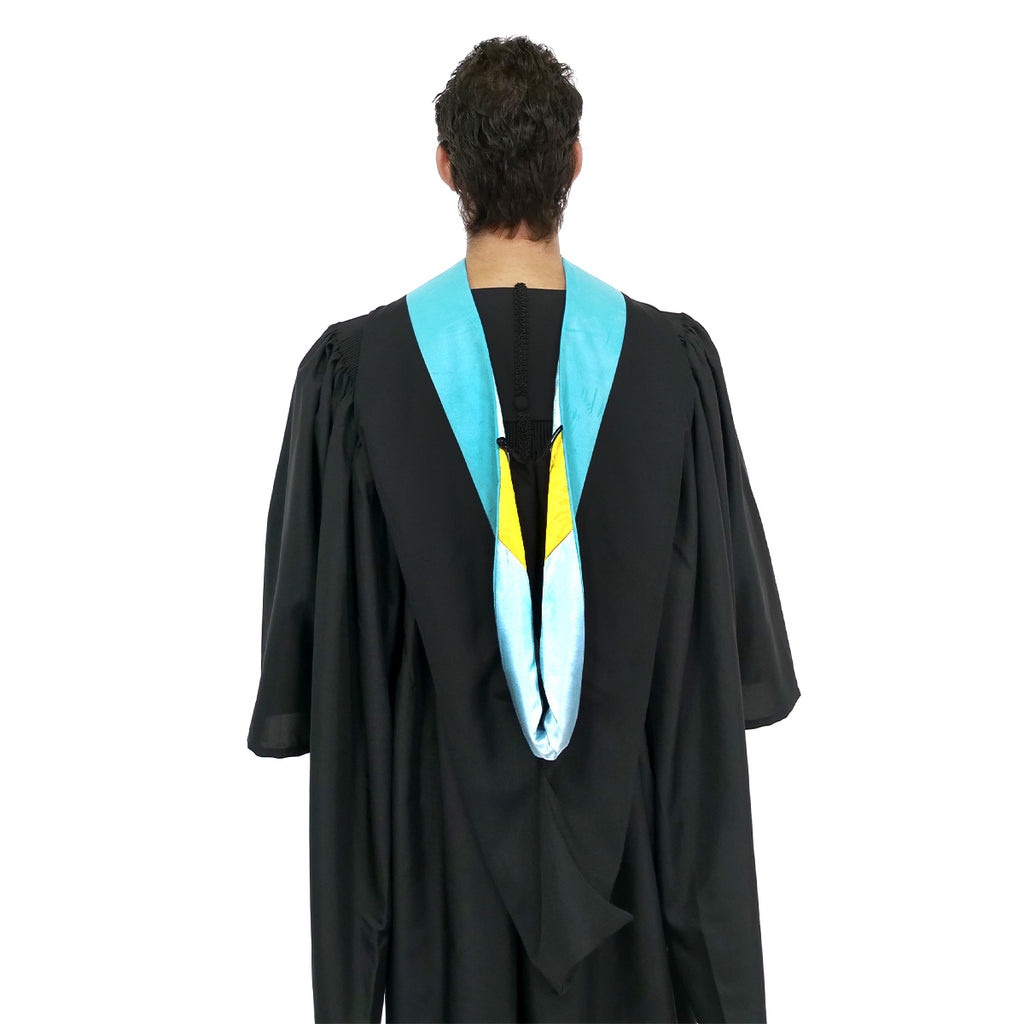 Muceta de Licenciatura/Maestría de lujo - Terciopelo azul claro, celeste y amarillo dorado