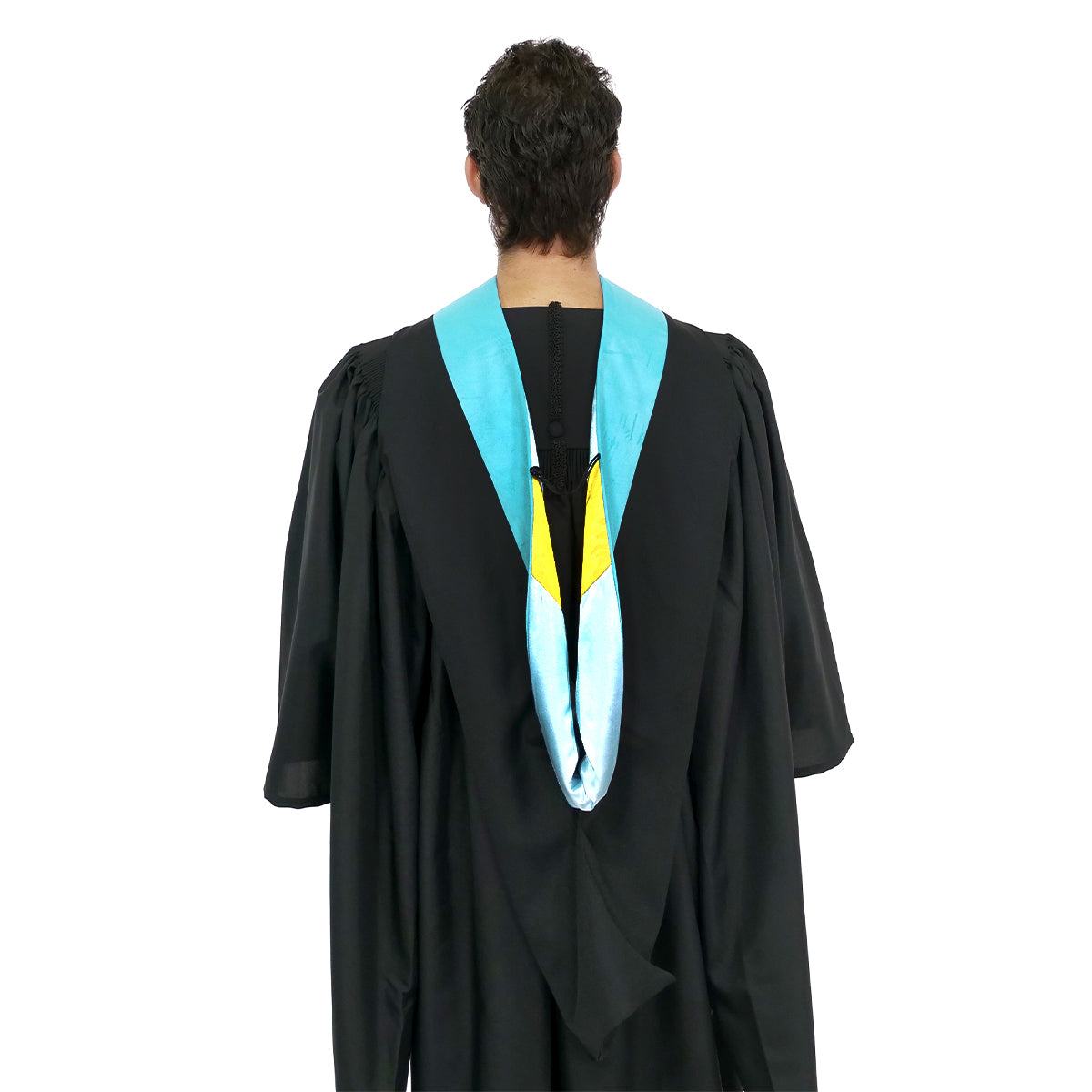 Muceta de Licenciatura/Maestría de lujo - Terciopelo azul claro, celeste y amarillo dorado
