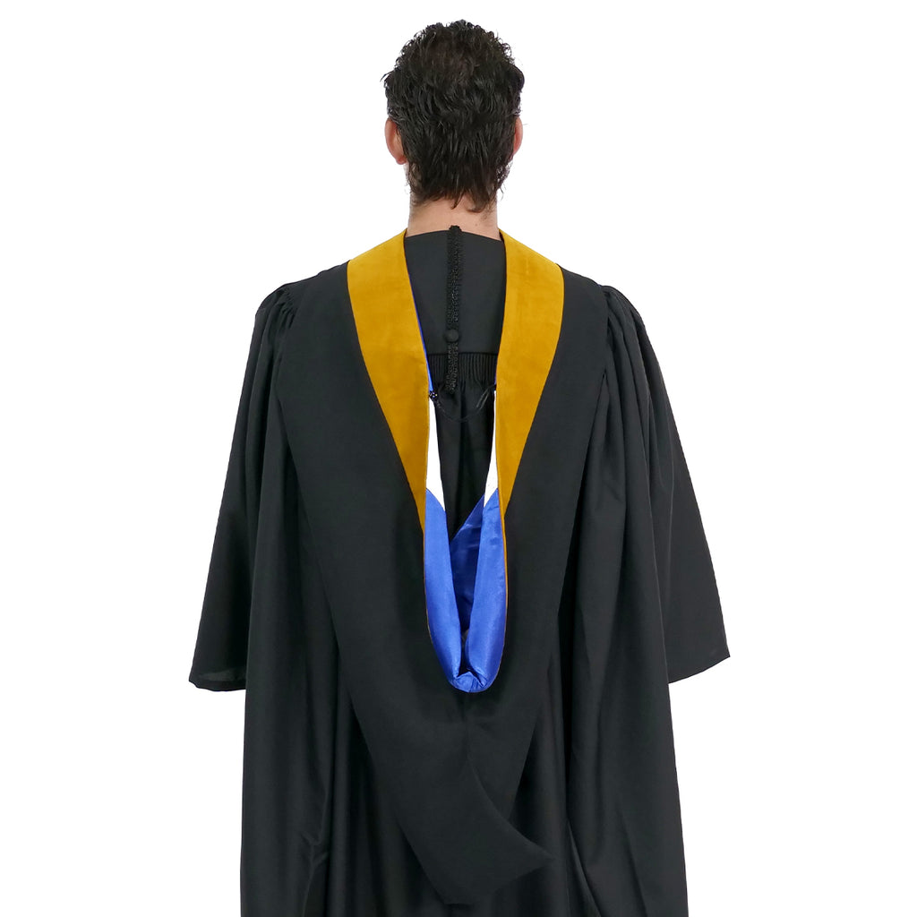 Muceta de Licenciatura/Maestría de lujo - Terciopelo dorado en ciencias, azul francia y blanco