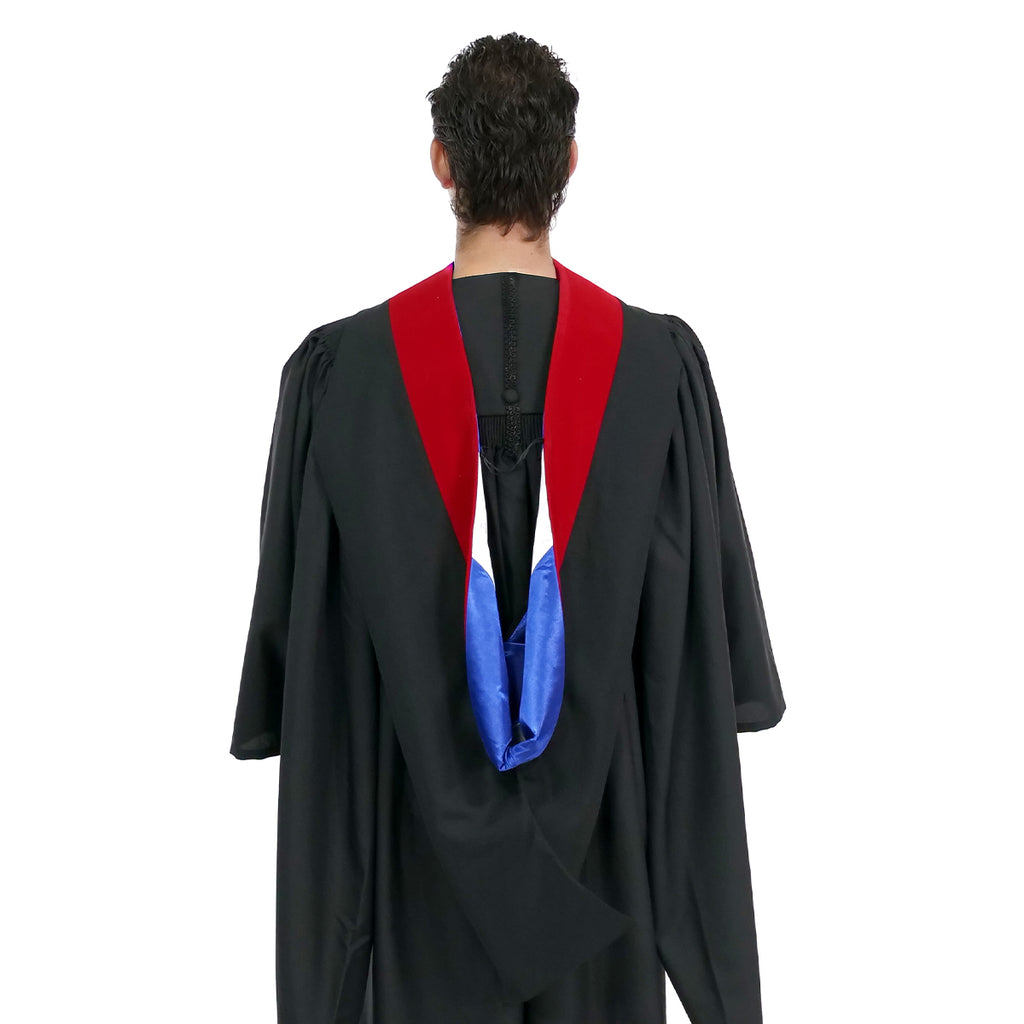 Muceta de Licenciatura/Maestría de lujo - Terciopelo escarlata, azul francia y blanco