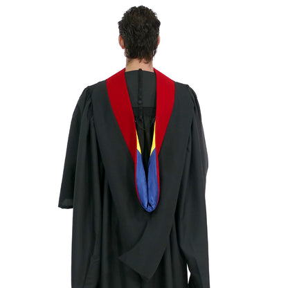 Muceta de Licenciatura/Maestría de lujo - Terciopelo escarlata, azul oscuro y amarillo dorado