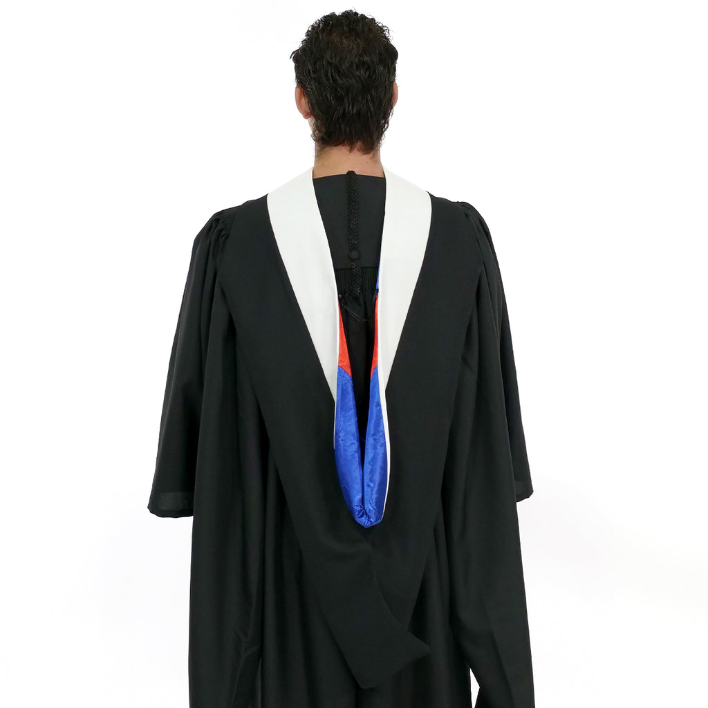 Muceta de Licenciatura/Maestría de lujo - Terciopelo blanco, azul francia y rojo