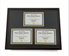 Marco triple para diploma de madera auténtica de cerezo con ribete dorado, compatible con certificados de 8,5" x 11"
