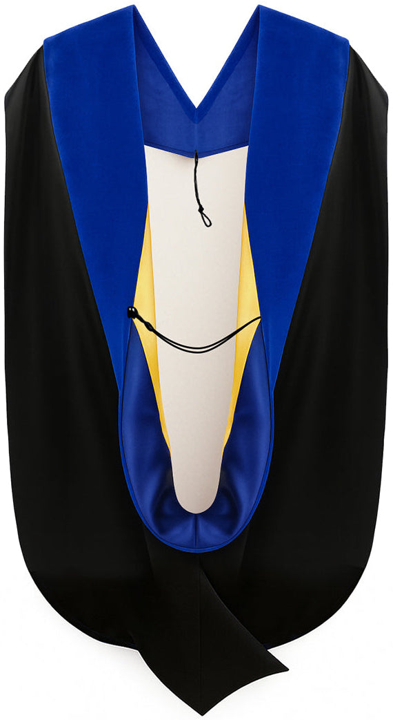 Muceta de Doctorado (PhD) de Terciopelo Azul Francia - Azul Francia y Dorado