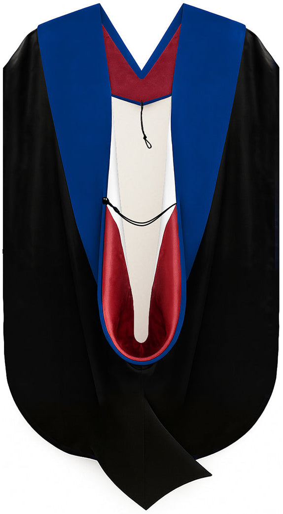 Muceta de Doctorado (PhD) de Terciopelo Azul Francia - Rojo y Blanco