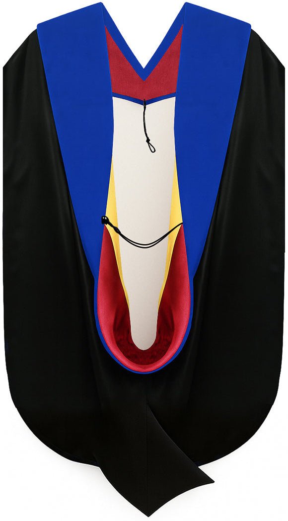 Muceta de Doctorado (PhD) de Terciopelo Azul Francia - Rojo y Dorado