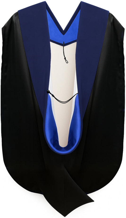 Muceta de Doctorado (PhD) de Terciopelo Azul Oscuro - Azul Francia y Blanco