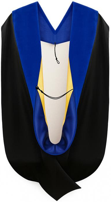 Muceta de Doctorado (PhD) de Terciopelo Azul Oscuro - Azul Francia y Dorado