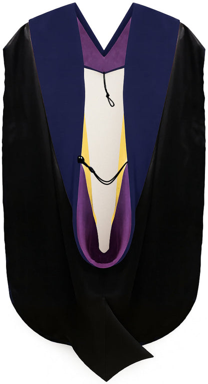 Muceta de Doctorado (PhD) de Terciopelo Azul Oscuro - Púrpura y Amarillo Dorado