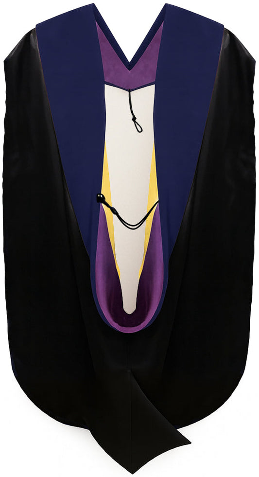 Muceta de Doctorado (PhD) de Terciopelo Azul Oscuro - Púrpura y Amarillo Dorado