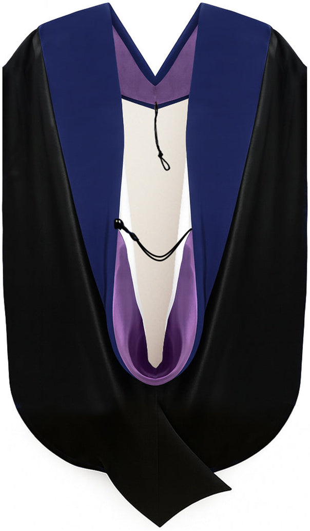 Muceta de Doctorado (PhD) de Terciopelo Azul Oscuro - Púrpura y Blanco