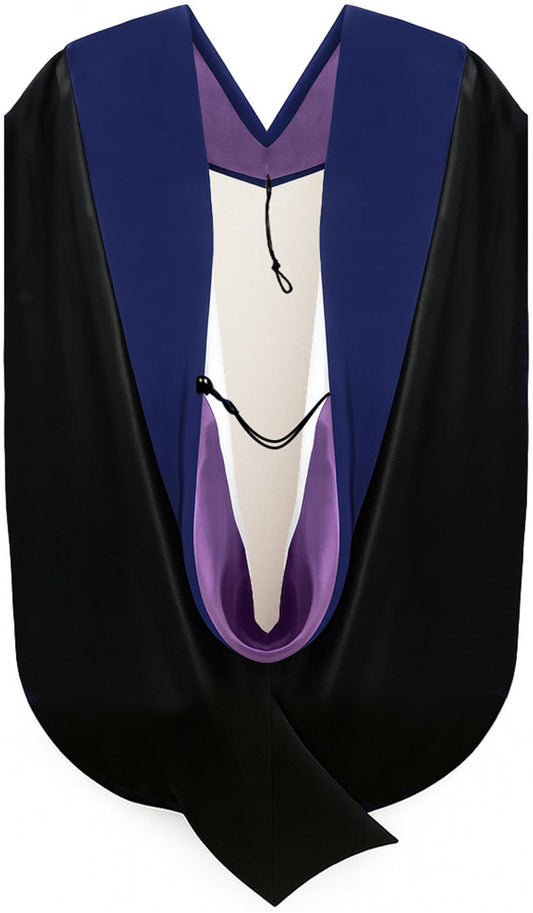 Muceta de Doctorado (PhD) de Terciopelo Azul Oscuro - Púrpura y Blanco