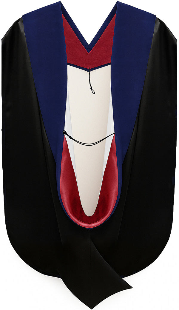 Muceta de Doctorado (PhD) de Terciopelo Azul Oscuro - Rojo y Blanco