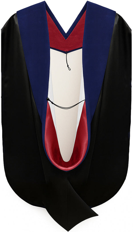 Muceta de Doctorado (PhD) de Terciopelo Azul Oscuro - Rojo y Blanco