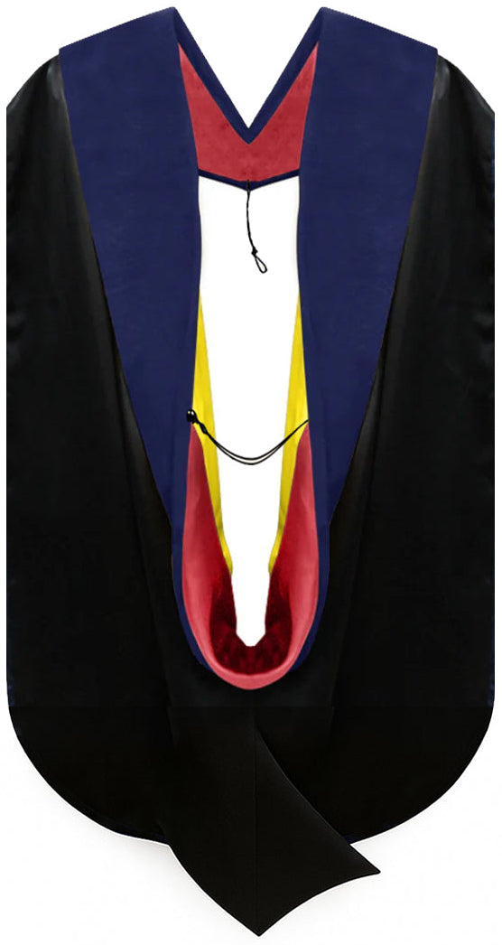 Muceta de Doctorado (PhD) de Terciopelo Azul Oscuro - Rojo y Oro