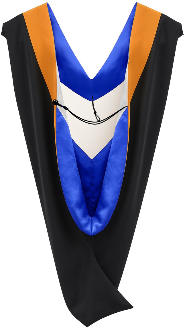 Muceta de Licenciatura/Maestría de lujo - Terciopelo albaricoque, azul francia y blanco
