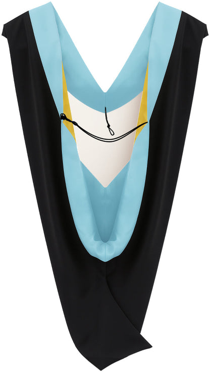 Muceta de Licenciatura/Maestría de lujo - Terciopelo azul claro, celeste y amarillo dorado