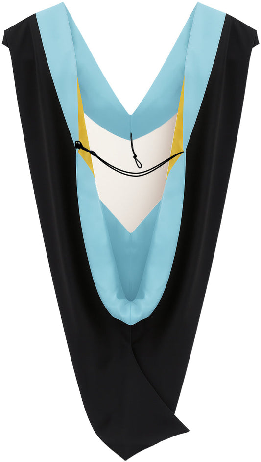 Muceta de Licenciatura/Maestría de lujo - Terciopelo azul claro, celeste y amarillo dorado