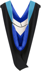Muceta de Licenciatura/Maestría de lujo - Terciopelo azul pavo real, azul francia y blanco