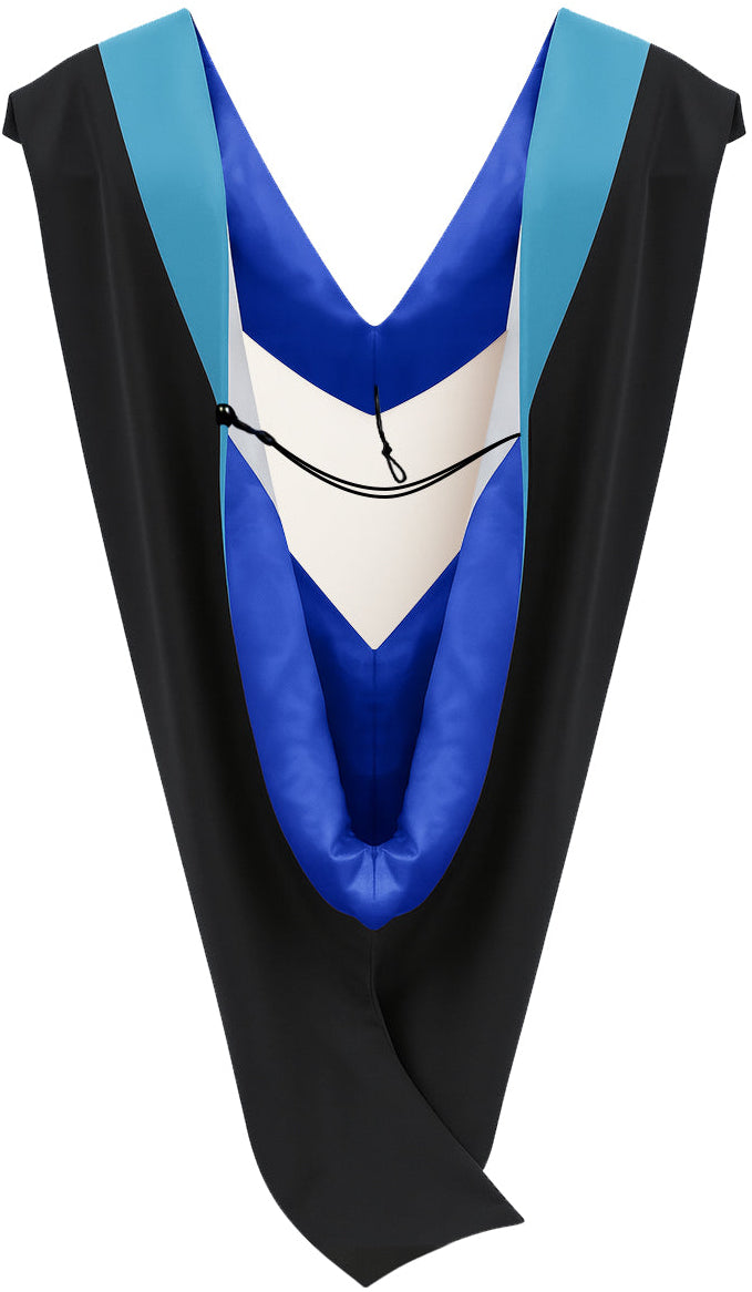 Muceta de Licenciatura/Maestría de lujo - Terciopelo azul pavo real, azul francia y blanco