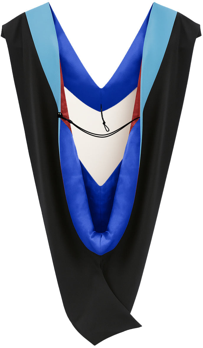 Muceta de Licenciatura/Maestría de lujo - Terciopelo celeste, azul francia y rojo
