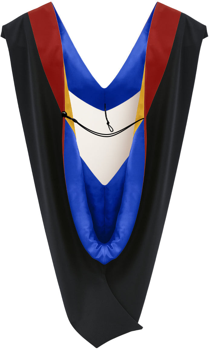 Muceta de Licenciatura/Maestría de lujo - Terciopelo escarlata, azul francia y amarillo dorado