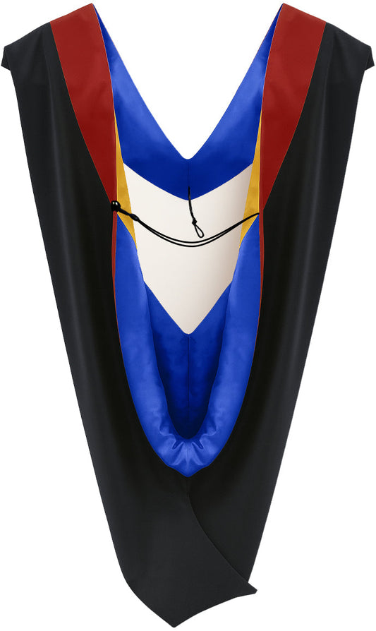 Muceta de Licenciatura/Maestría de lujo - Terciopelo escarlata, azul francia y amarillo dorado