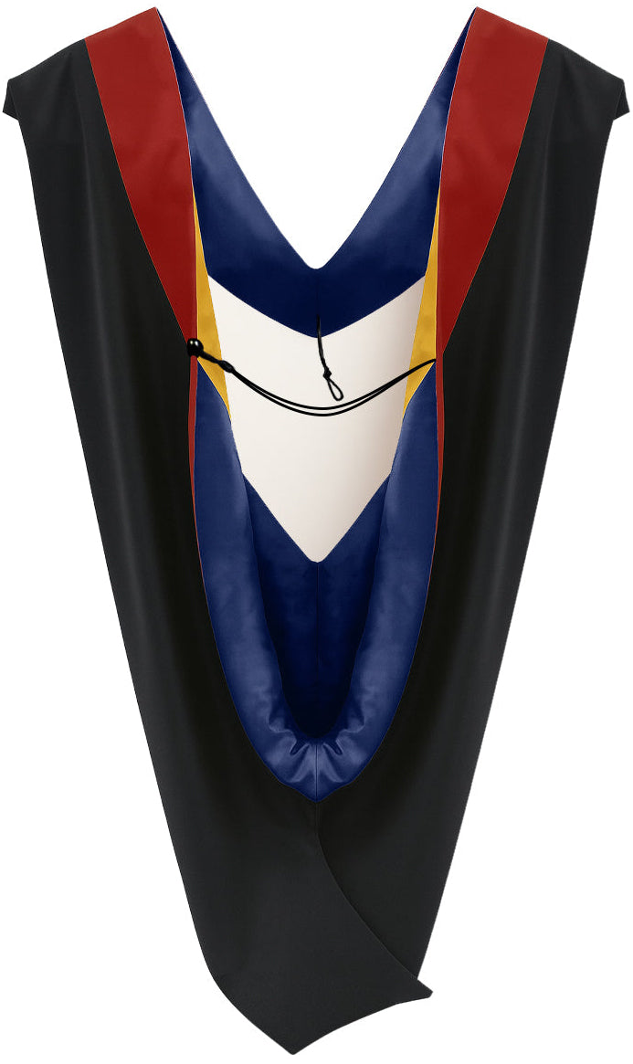 Muceta de Licenciatura/Maestría de lujo - Terciopelo escarlata, azul oscuro y amarillo dorado