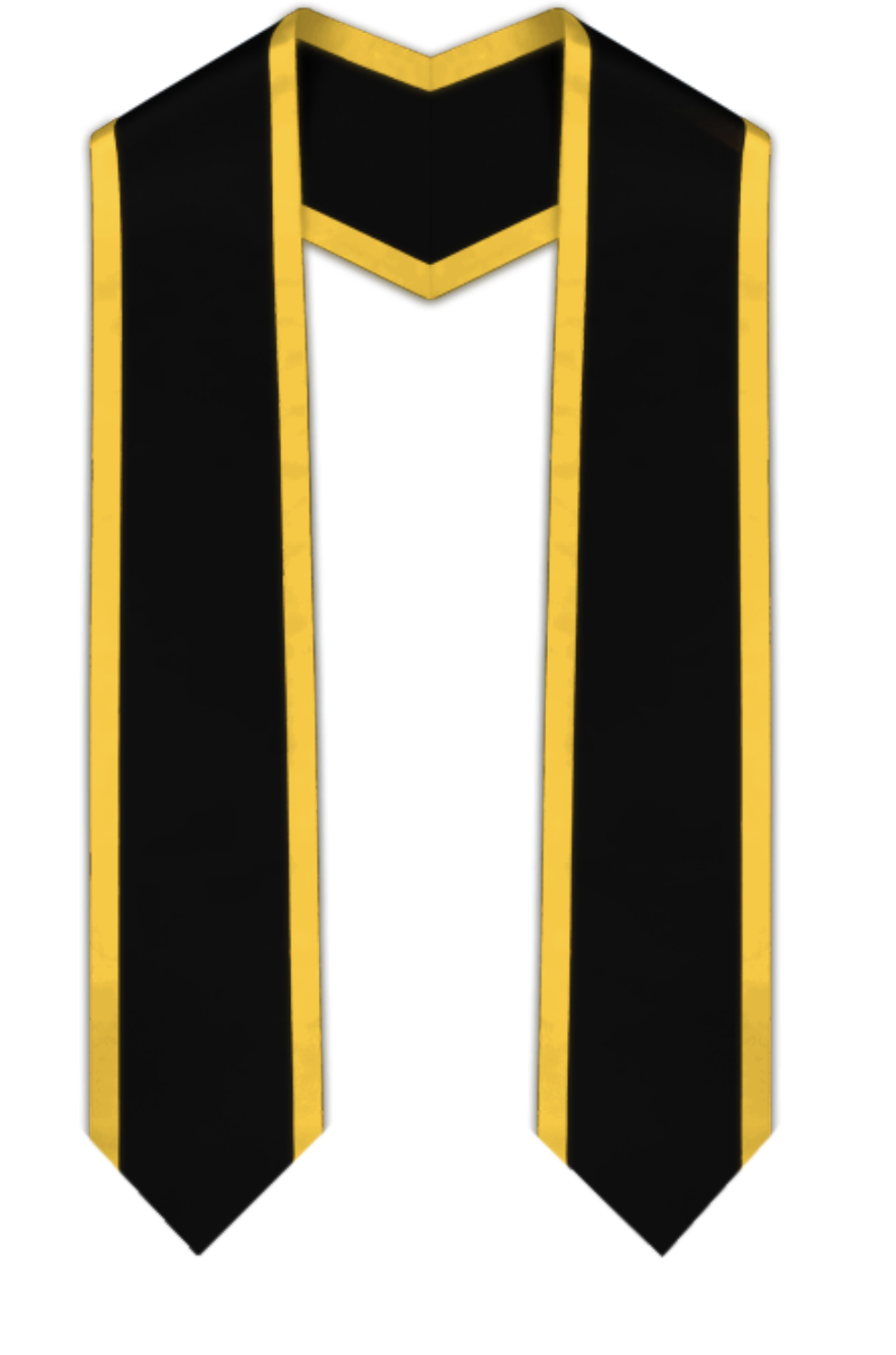 Estola de graduación puntiaguda negra con ribete dorado