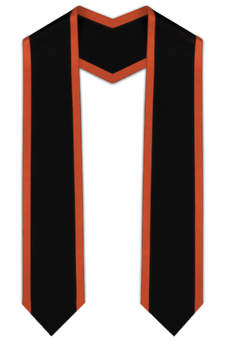 Estola de graduación puntiaguda negra con ribete naranja