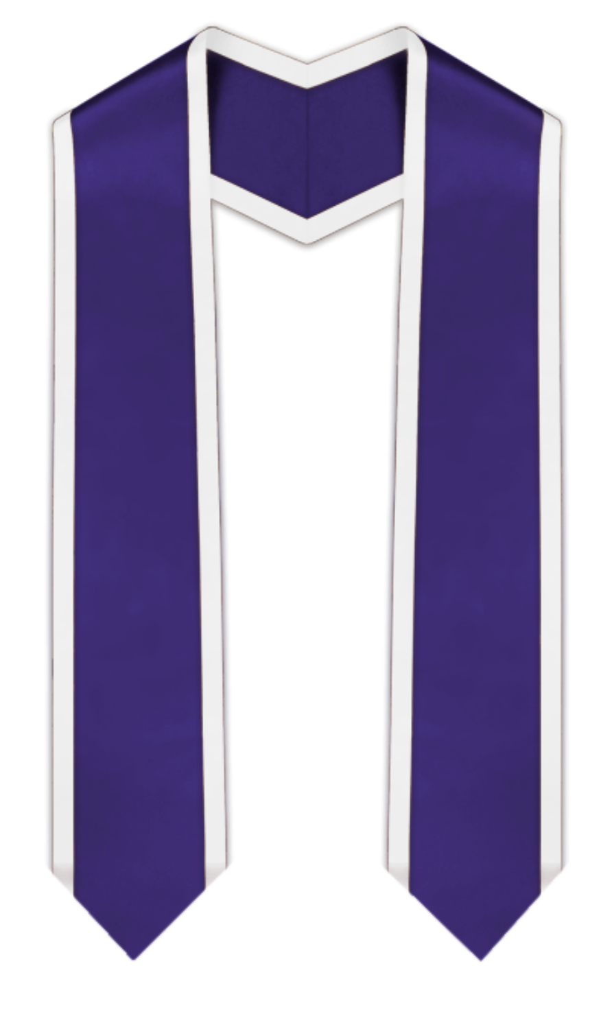 Estola de graduación puntiaguda morada con ribete blanco