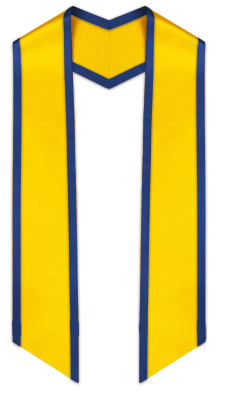 Estola de graduación inclinada dorada con ribete azul francia