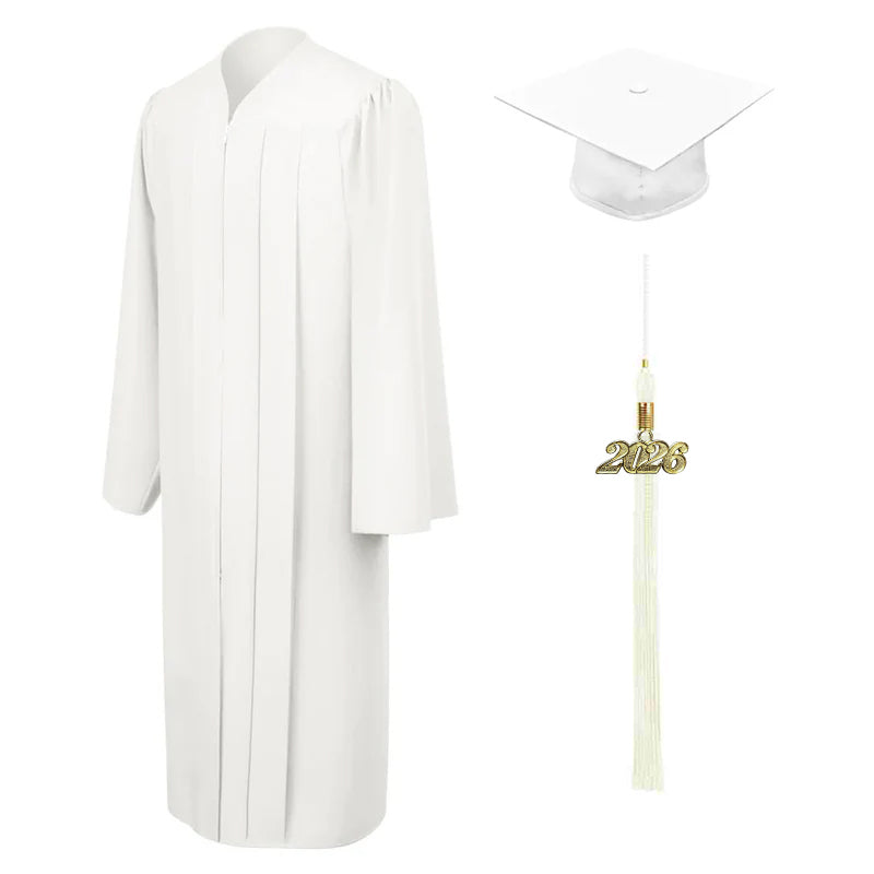 Birrete, toga y borla blanco mate de licenciatura
