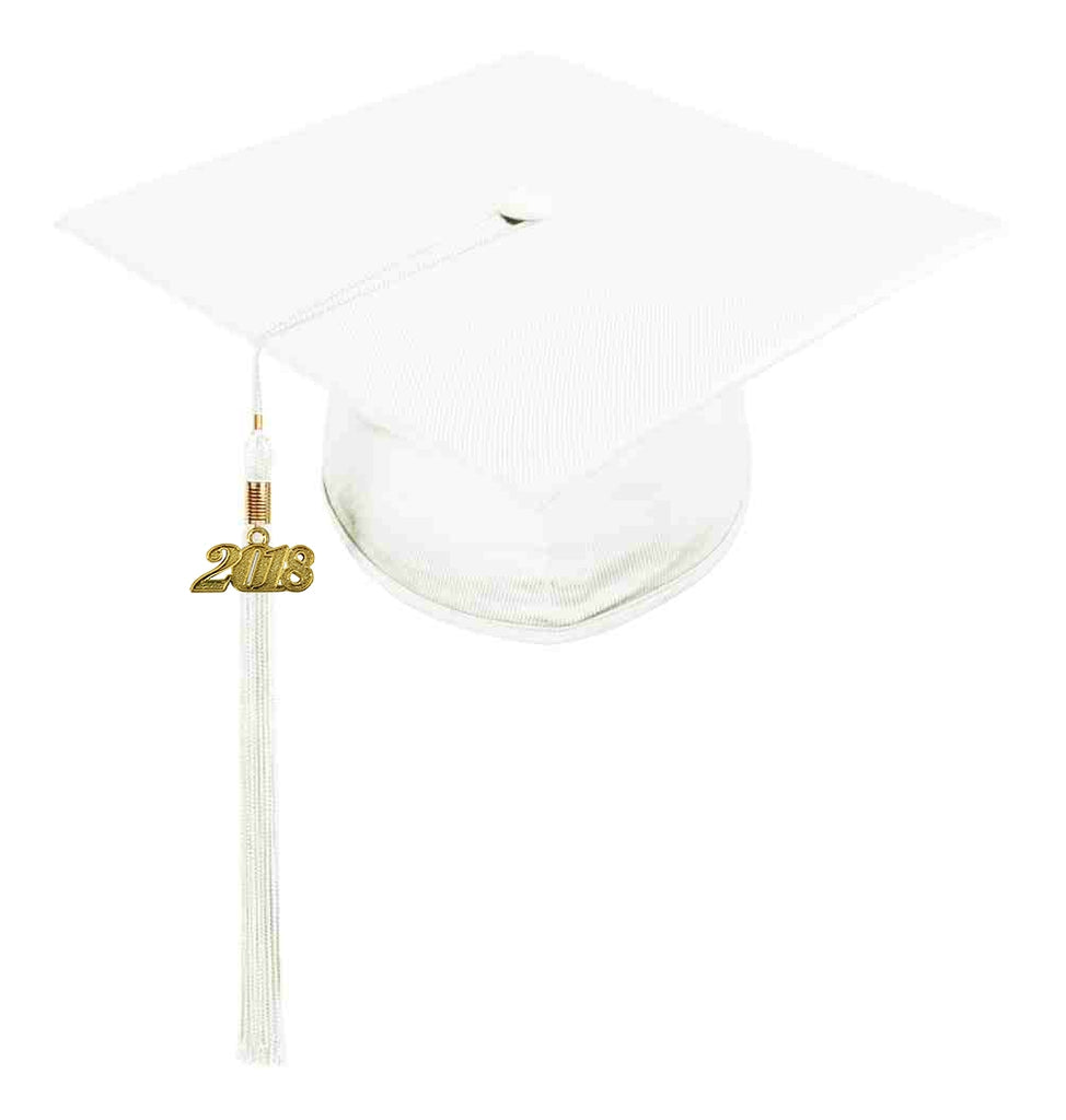 Birrete y borla blanco brillante de primaria - Graduacion