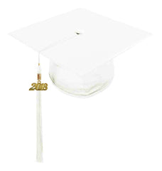 Birrete y borla blanco brillante de primaria - Graduacion