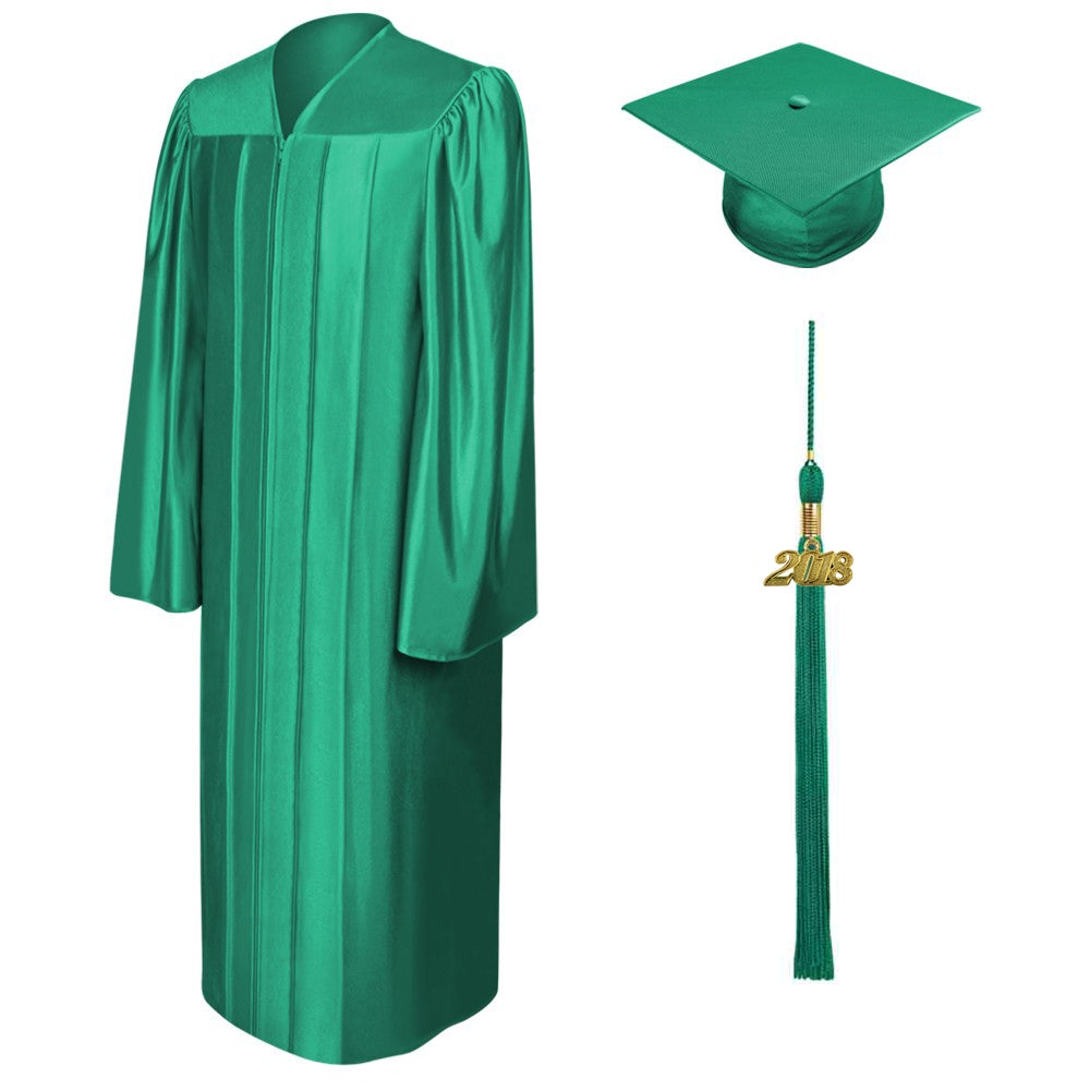 Birrete, toga y borla verde esmeralda brillante de secundaria - Graduacion