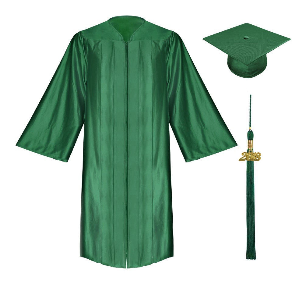 Birrete, toga y borla verde cazador brillante de primaria - Graduacion