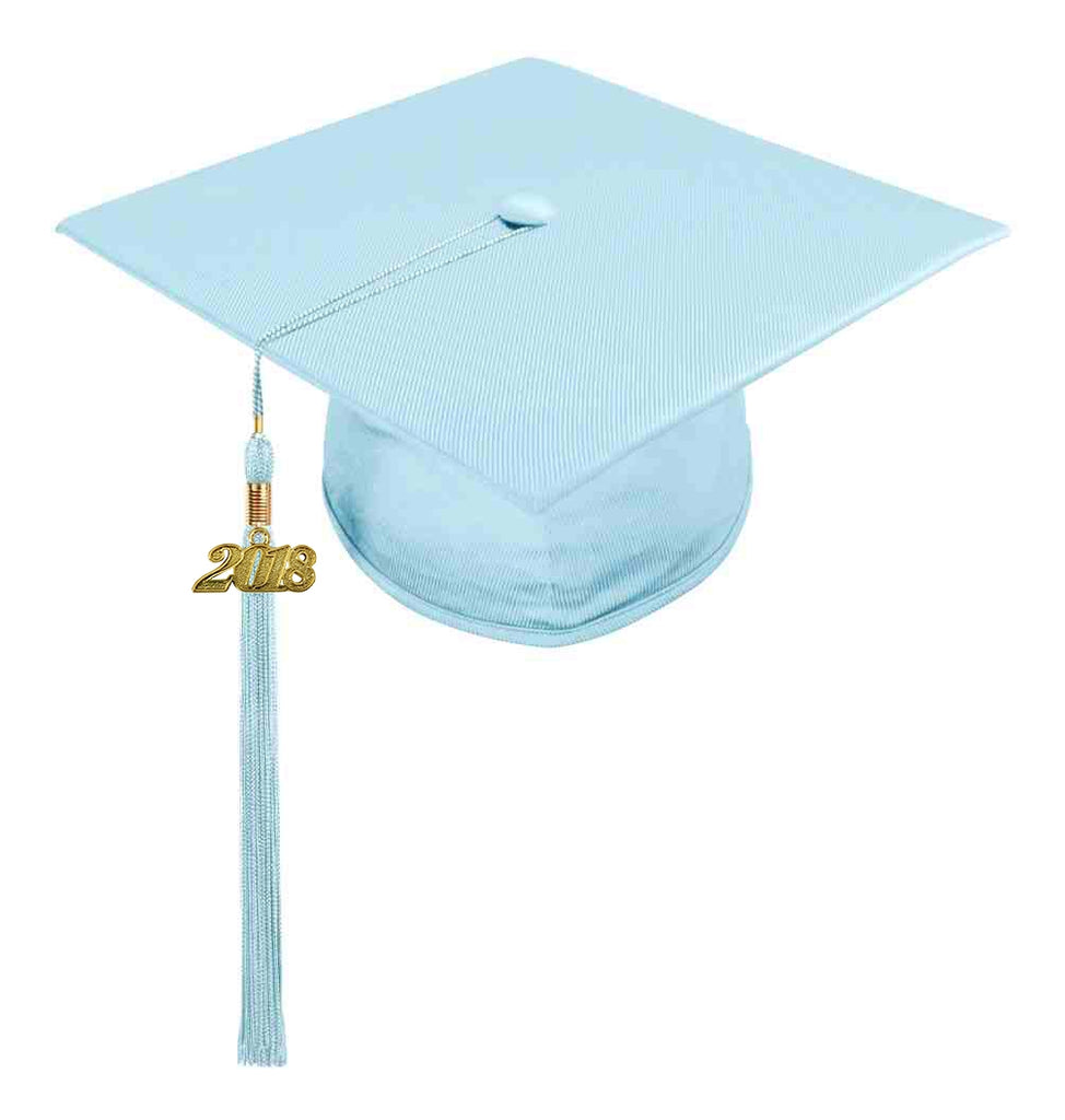 Birrete, toga y borla celeste brillante de secundaria - Graduacion